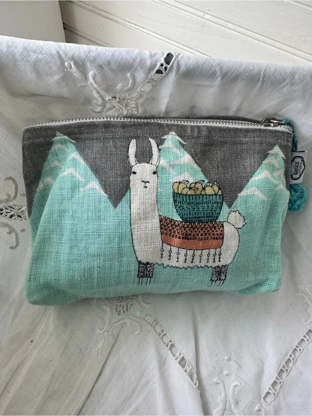 Aqua Llama Print Zip Pouch